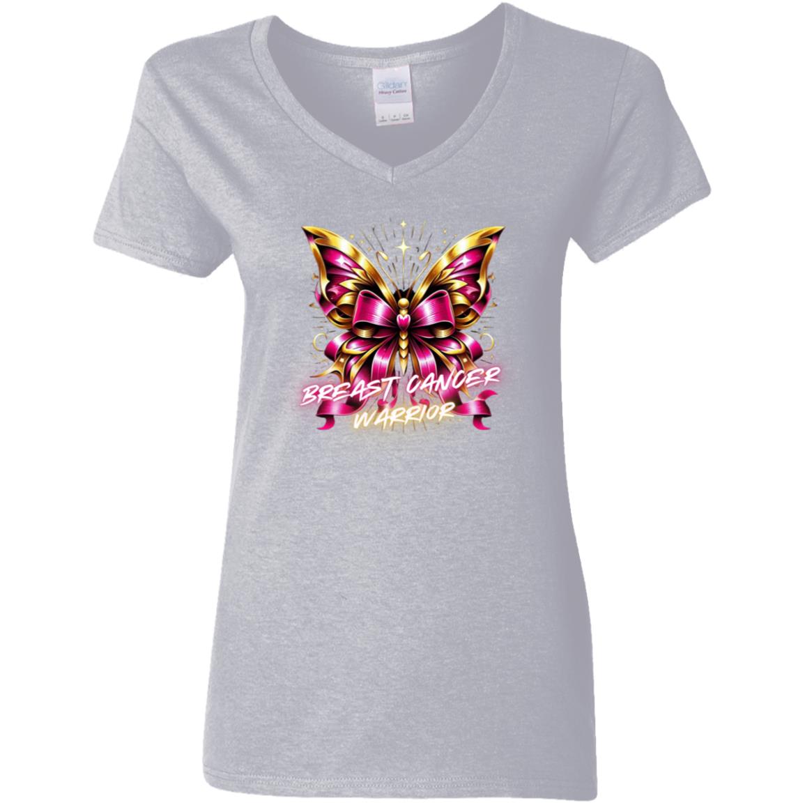 Ladies Breast Cancer Warrior V-Neck T-Shirt