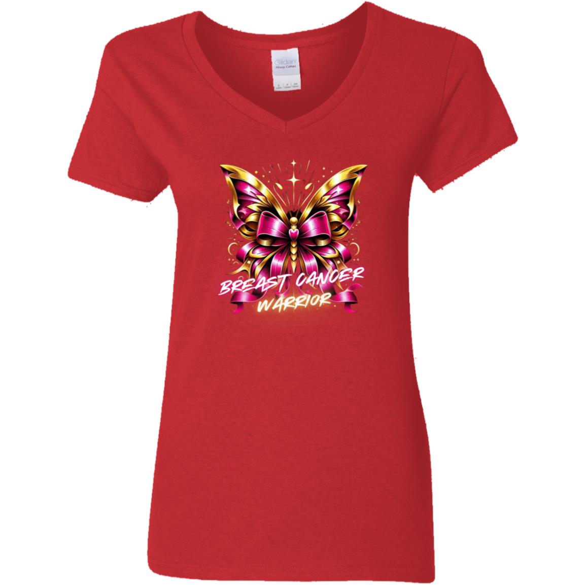 Ladies Breast Cancer Warrior V-Neck T-Shirt