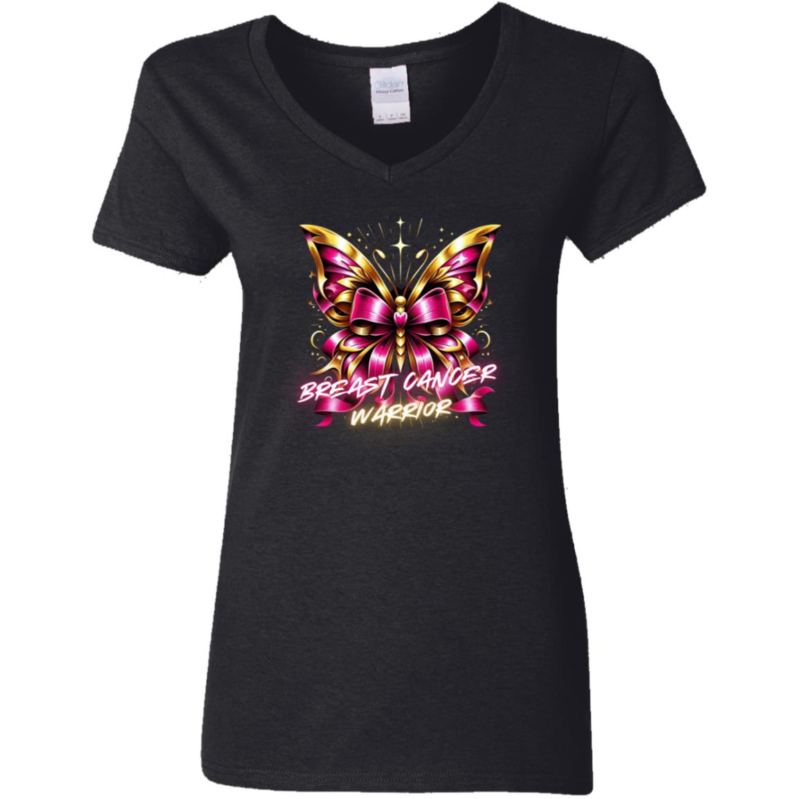 Ladies Breast Cancer Warrior V-Neck T-Shirt