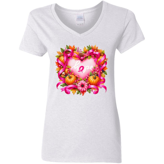 "Hope"Thanksgiving Theme Breast Cancer Awareness Ladies V-Neck T-Shirt