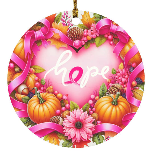 "Hope" Thanksgiving Breast Cancer Awareness Circle Ornament