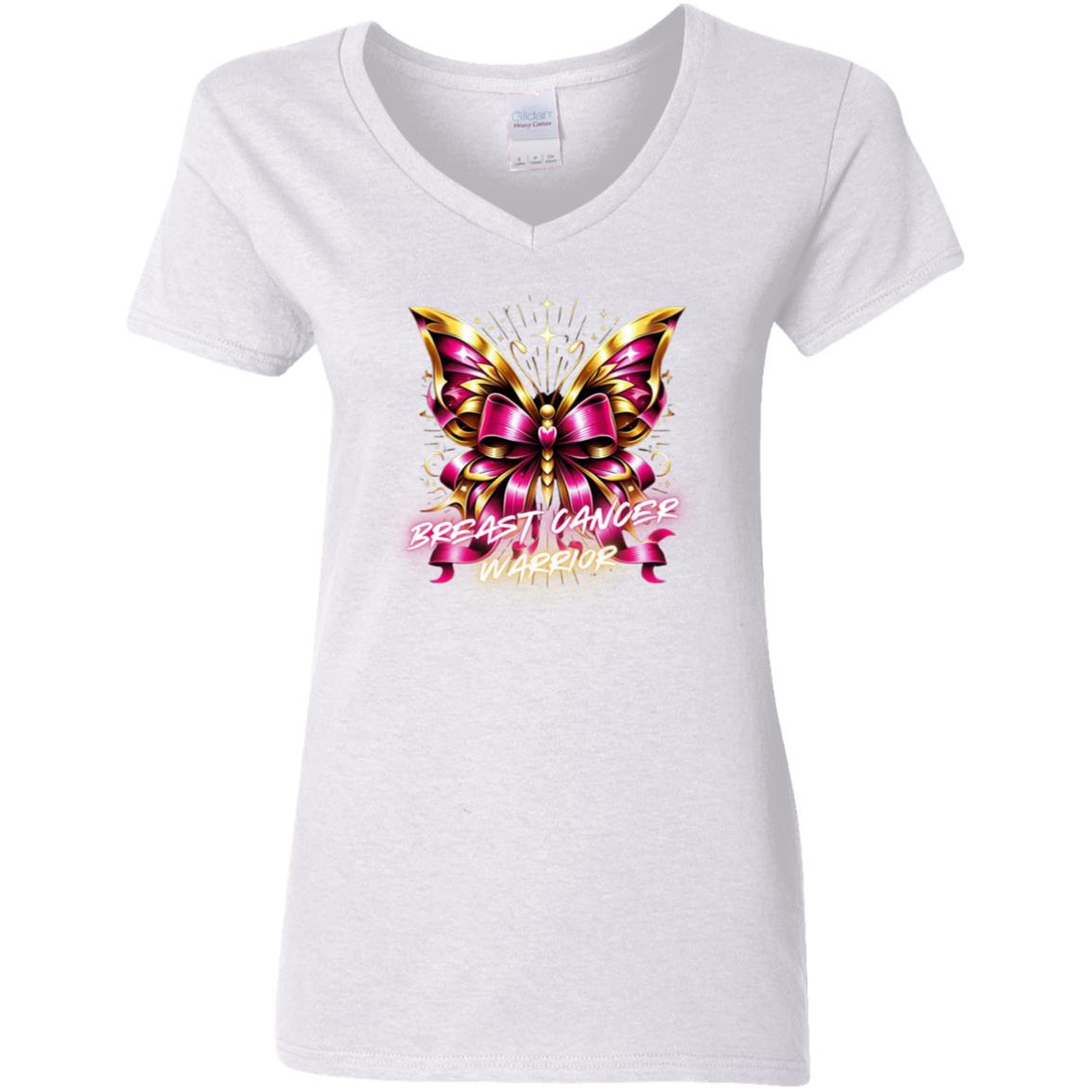 Ladies Breast Cancer Warrior V-Neck T-Shirt